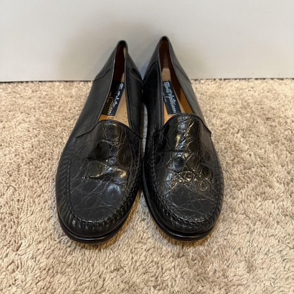 Stuart Mastroianni Shoes Womens Size 9 Black Loafers Made in Italy Croc Embossed - Picture 2 of 10